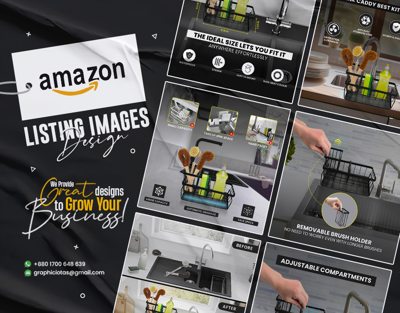 Amazon Listing Images Design for Kitchen Sink Organizer a content a plus content amazon ebc amazon infographics amazon listing amazon listing image amazon listing images amazon product listing design enhanced brand content infographic listing design listing images product infographic