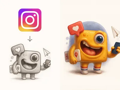 If Instagram came to life character character design face instagram like share smile