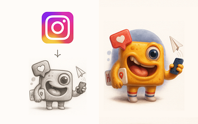 If Instagram came to life character character design face instagram like share smile