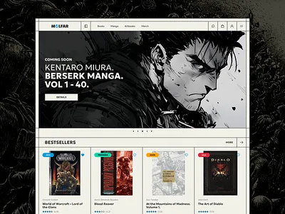 Molfar Bookstore / Hero Section Teaser bookstore branding clean design e commerce editorial design graphic design hero section high contrast illustration interface light theme minimalist print design typography ui design ux design visual identity web design web layout website