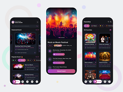 Eventique – Discover, Book & Experience Events booking app dark theme design event app event booking ios mobile app trending trending app ui ui design uiux design ux ux design