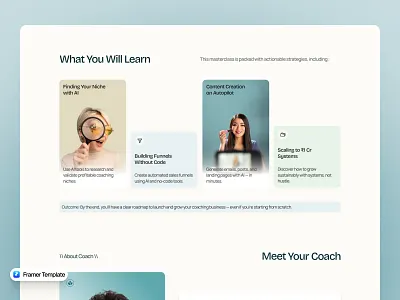 Mentorya Learning Section – Website Design framer template landing page learning section minimal deisgn ui ui design web design website design