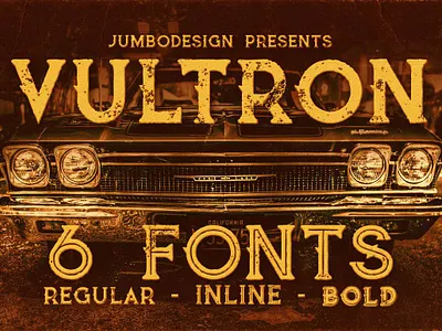 Vultron - Vintage Style Font bold inline bold font branding classic grunge cool font decorative display graphic design grunge font headline logo motion graphics movie font signage font typeface typography vultron vintage style font
