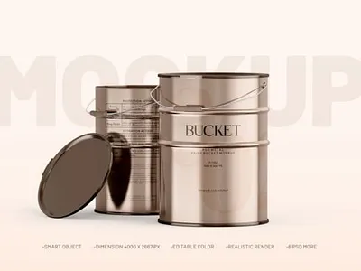 Metal Bucket Branding PSD Mockup branding branding mockup bucket design container mockup customizable mockup design graphic design high resolution illustration metal bucket branding psd mockup metal paint mockup template packaging mockup paint bucket paint packaging paper box product mockup psd mockup realistic mockup ui