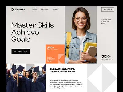 SkillForge - Education website |Header design academic courses digital education e learning education education website educational website header headerdesign hero section learning learning website seative study study website top design agency tutoring ui ux website design