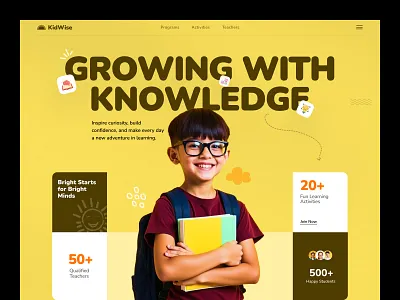 KidWise - Kids education website children course digital education education education website educational uiux educational website ui header header design hero kids kids education website learning platform learning platform u online learning study teacher website design