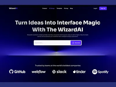 WizardAI - AI-Powered UI/UX Design Generator Website ai animation branding business design figma figma website graphic design hero home page landing page ui website