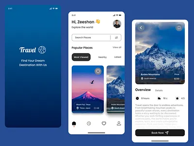 Travel App UI Design appconcept appdesign behanceportfolio cleanui creativedesign dailyinspiration digitalproduct figmadesign interactiondesign interfacedesign minimaldesign mobileappdesign mobileui moderndesign productdesign travelapp uidesign uiux uxdesign visualdesign