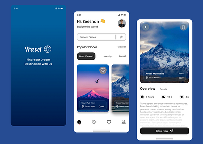 Travel App UI Design appconcept appdesign behanceportfolio cleanui creativedesign dailyinspiration digitalproduct figmadesign interactiondesign interfacedesign minimaldesign mobileappdesign mobileui moderndesign productdesign travelapp uidesign uiux uxdesign visualdesign