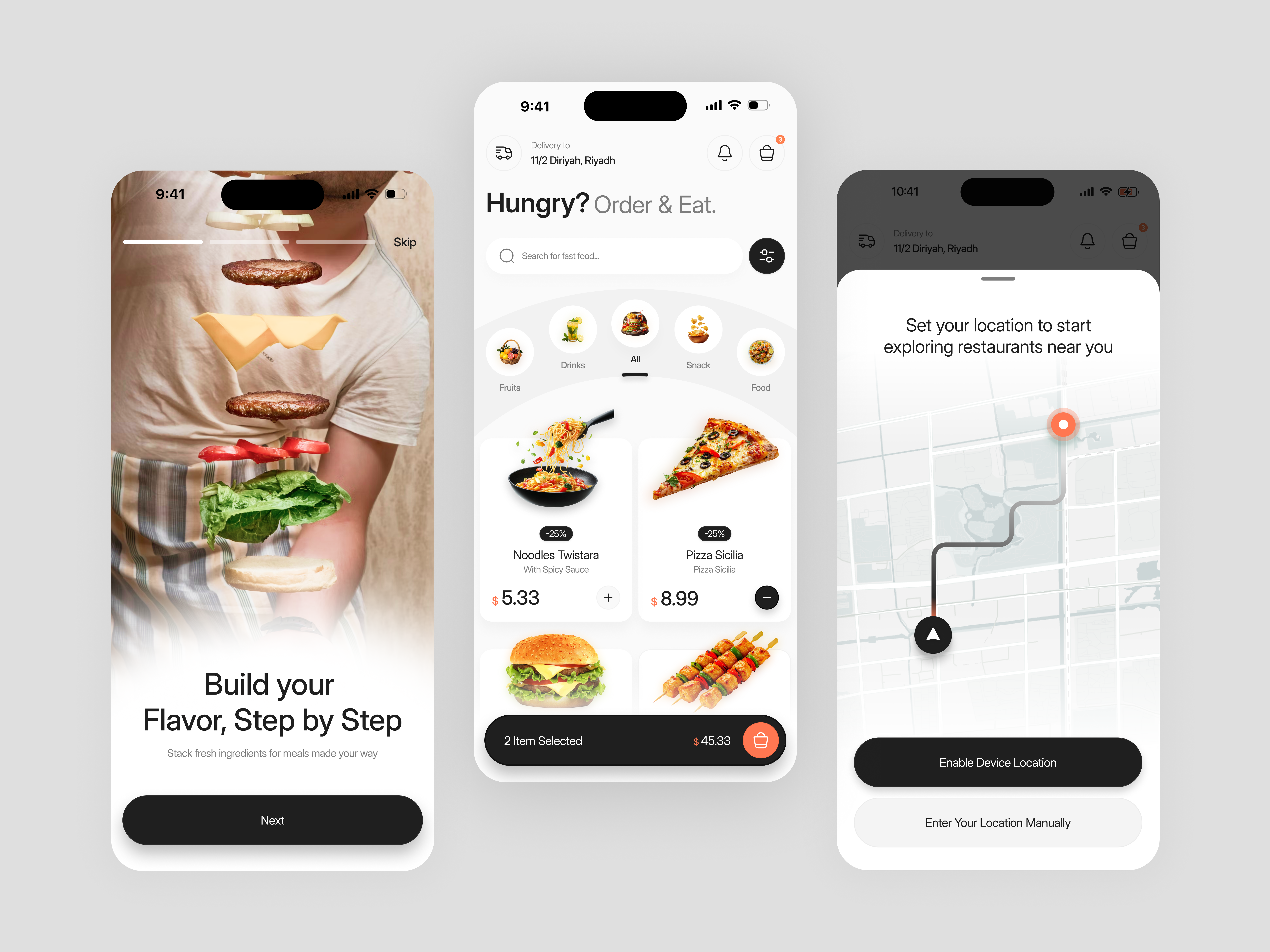 Food Delivery App UI Design - Ordering Flow app app design app screen design delivery app food food app food app ui food delivery app mobile mobile app mobile app design mobile ui modern app interface modern app ui product design ui ux
