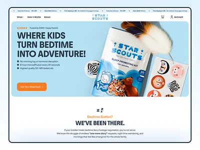 Star Scouts || Desktop UI bed time clear ui desktop view graphic design home page kids care prosuct page testimonial ui ux webdevelopment wellness
