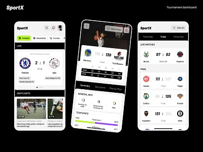 Tournament Dashboard UI Design app design app design concept app interface clean ui dark mode dashboard ui design football live score minimal ui mobile app design mobile ui modern app scoreboard sport app streaming sport tournament ui user experience uxui