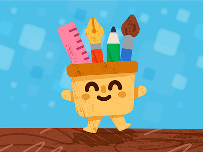 Art Holder Mascot art artist artwork brush cartoon character digital flat funny icon illustration kids logo mascot pen pencil pencil holder school texture vector