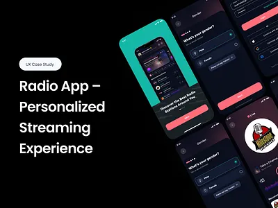 Radio App – Personalized Streaming Experience app design case study clean ui complete app case study figma designer figma ui designer minimal design mobile app designer modern uiux radio app ui designer uiux