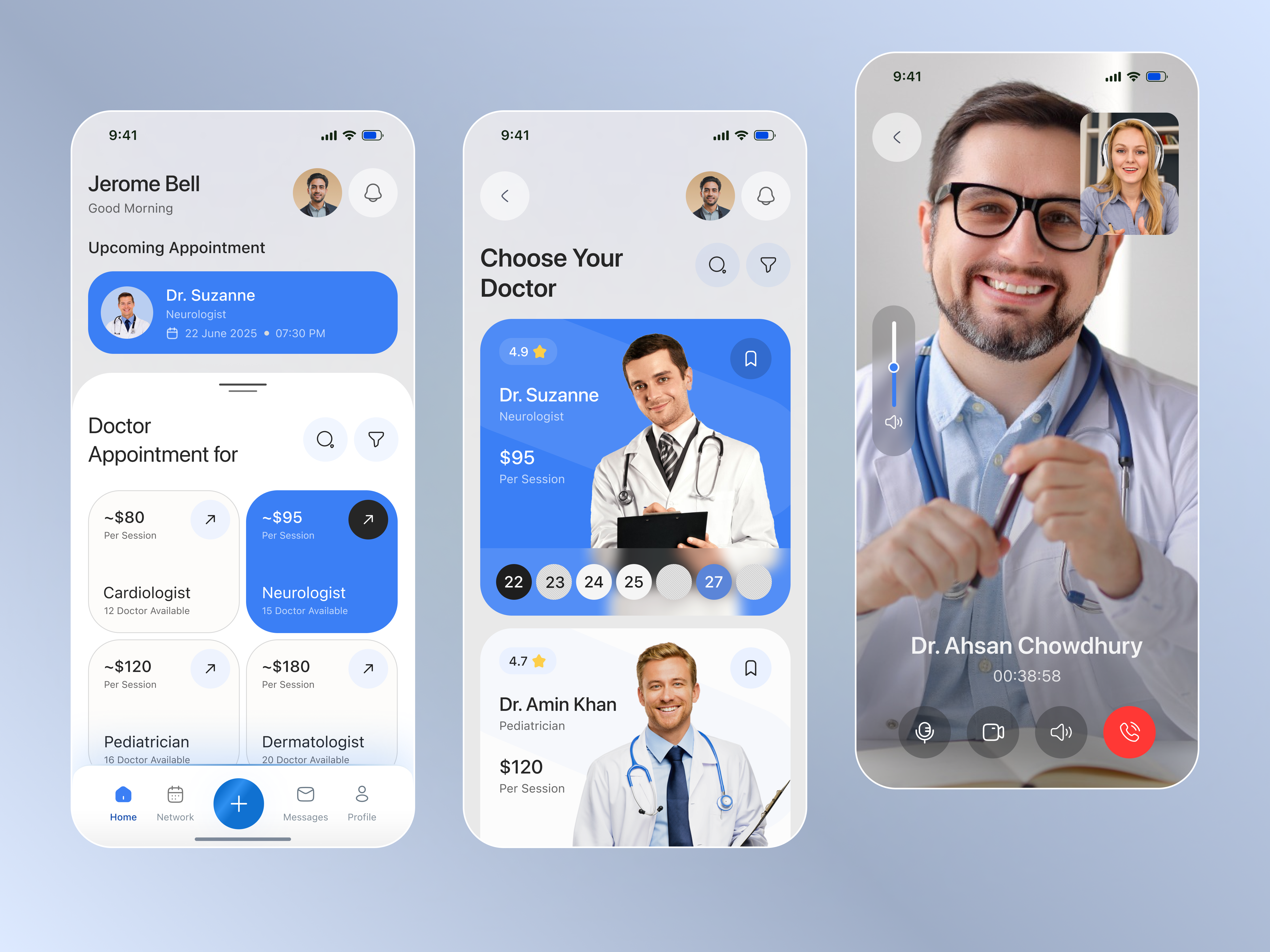 Doctor Appointment & Video Consultation App UI Design app design appointment app digital health app doctor app doctor booking app health app design healthcare ui hospital app medical app mobile mobile app mobile app design online doctor booking saas app ui telemedicine uiux design