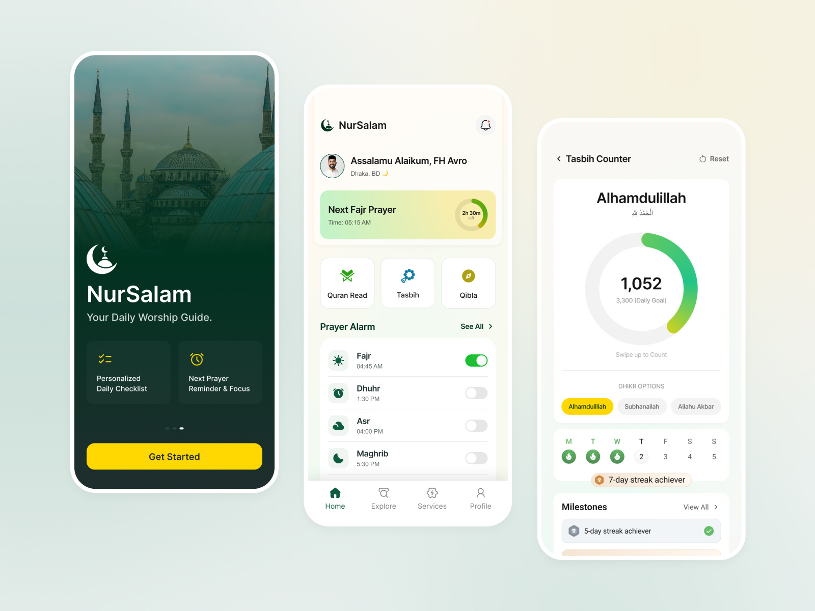 NurSalam: Your Complete Islamic Companion App app app design app ui design islamic islamic app design mobile muslim muslim app prayer app product design quran app quran app design ramadan religious ui ui design uiux