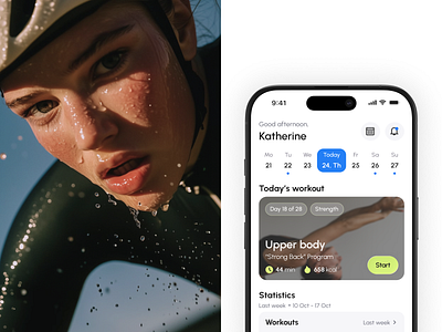 Fitness Mobile App - Flowa app calendar card design fitness fitness program girl health mobile mobile app photo product design sport ui ui design ux workout