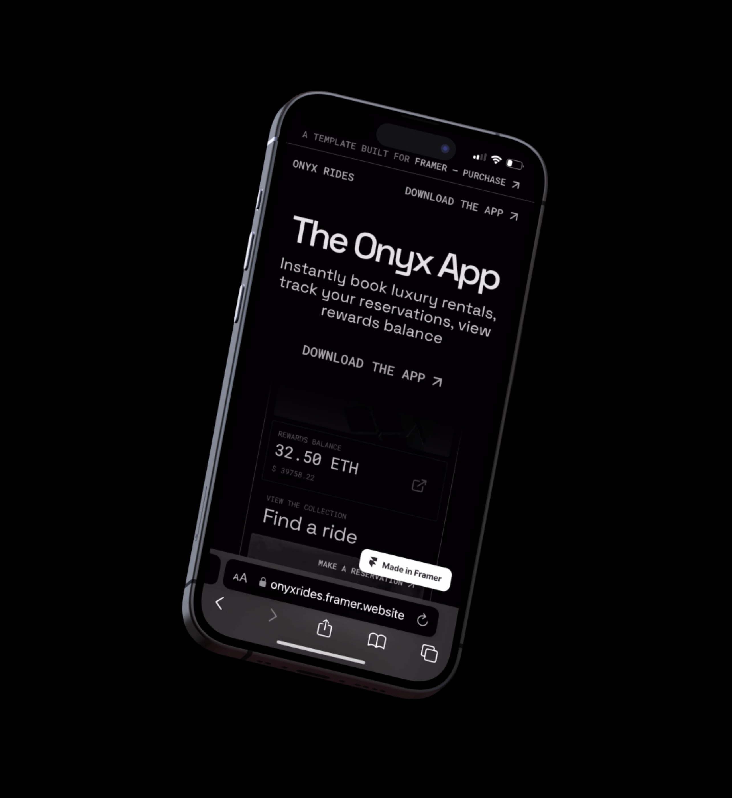 ONYX – FRAMER TEMPLATE app branding clean design framer minimal template ui web design website