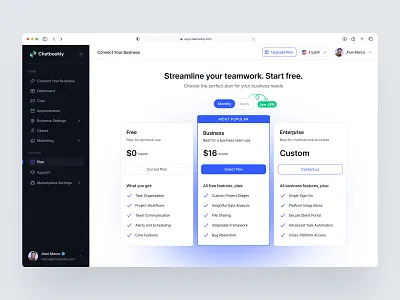 Saas Pricing Page Design - LIVE WORK ai design ai saas chatbot ai chatbot application minimal pricing pricing page design saas ui design uiux uiux design user interface web app web app design web application design whatsapp chatbot