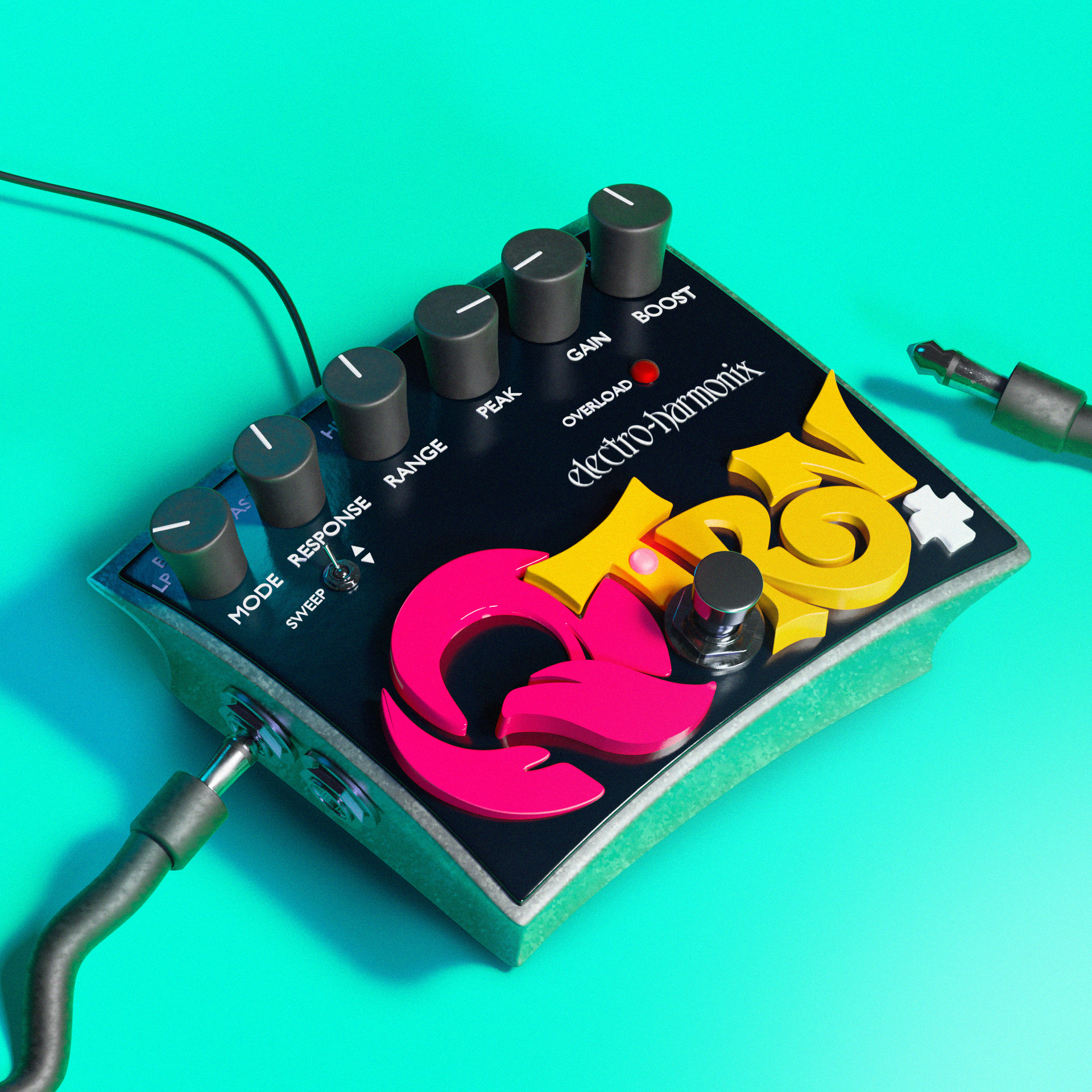 Stylized electro-harmonix QTRON Guitar pedal 3d 3dartwork 3drender artdirection cgi cinematic3d colorgrading digitalart hardsurfacemodeling industrialdesign lightingdesign madeinblender materialstudy productdesign renderart stylized3d stylizedrender texturing