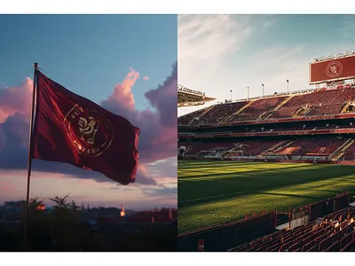 FC Lusitana Stadium Shot ai branding burgundy design editorial gold graphic design layout