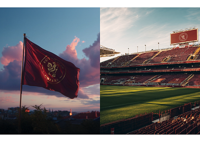 FC Lusitana Stadium Shot ai branding burgundy design editorial gold graphic design layout