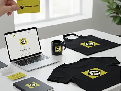 عبارة عن تصميم هندسي تجريدي بألوان قوية ومتباينة (الأسود والأصفر