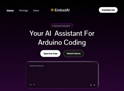 🎨 EmbedAI – Futuristic Gradient UI for AI Tool Landing Page design graphic design hero section hero section design home page design landing page design ui web design