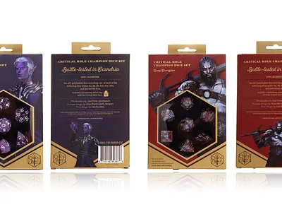 CRITICAL ROLE CHAMPION DICE SET: Essek Thelyss & Grog Strongjaw branding critical role dice dice set fun packaging premium premium packaging