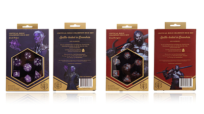 CRITICAL ROLE CHAMPION DICE SET: Essek Thelyss & Grog Strongjaw branding critical role dice dice set fun packaging premium premium packaging
