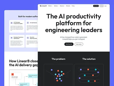 LinearB homepage updates branding design home page homepage illustration landing page ui ux web design website