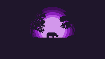 A Rhino Among The Trees [Flat Background] background design flat illustration purple rhino tree