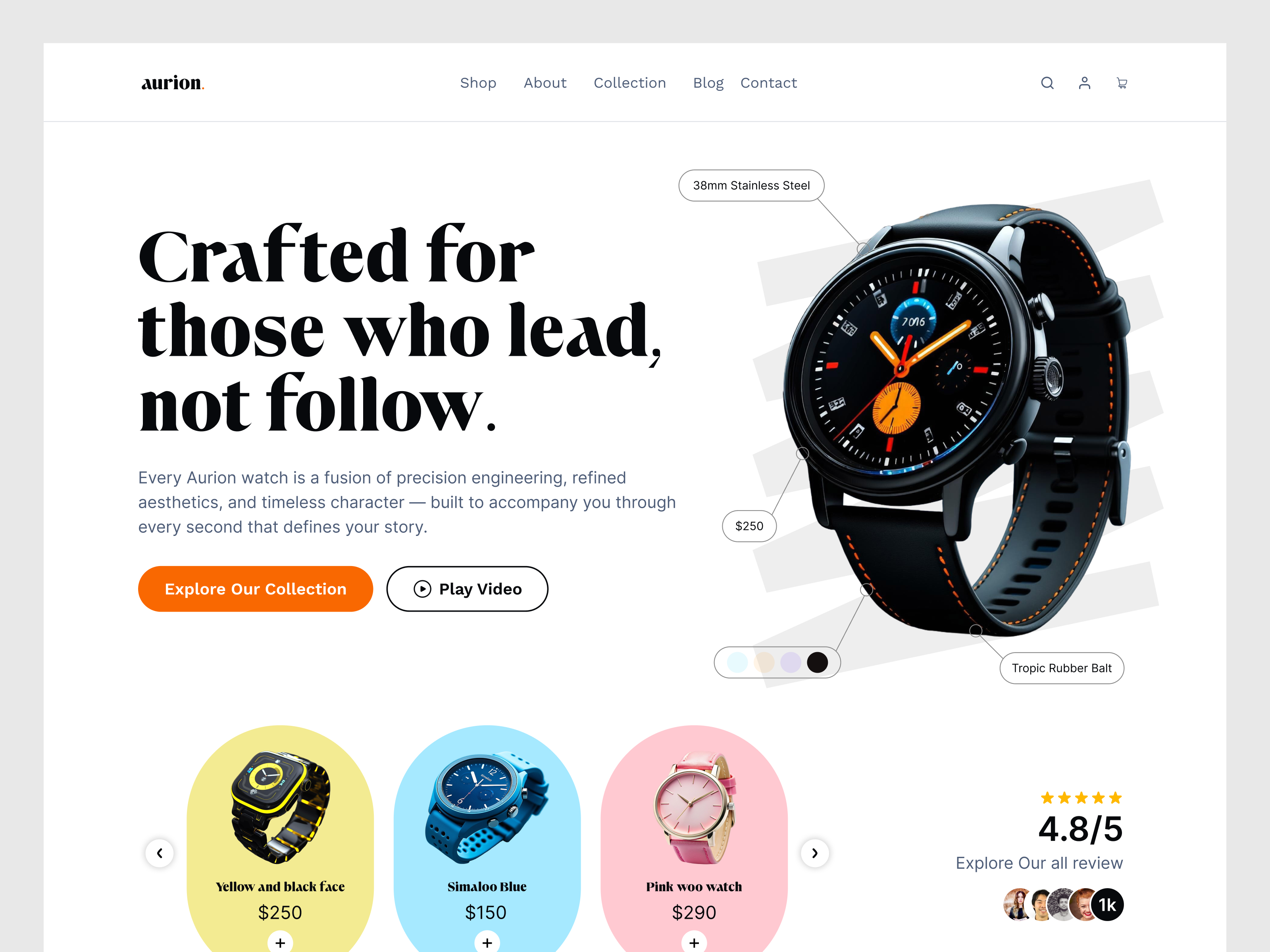Example of Aurion-Premium Watch Website Design l Landing Page