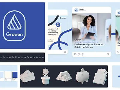 Growen 3d blue brand design color palette graphic design icons logo visual design