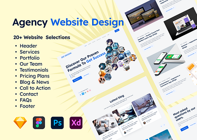Agency Website Design agency website blog call to action contact design faqs graphic design header landing page news seaction our team portfolio services ui ui ux ux website website design website seactions