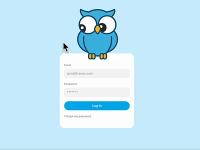 Login page with interactive Rive mascot animation blue interaction mascot owl rive