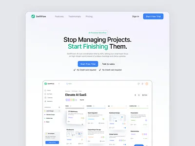 SwiftFlow— Project managemt aidesign artificial inteligence creative figma landing page management project managemen saas ui uiux webapp