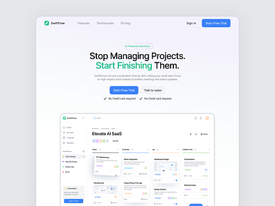SwiftFlow— Project managemt aidesign artificial inteligence creative figma landing page management project managemen saas ui uiux webapp