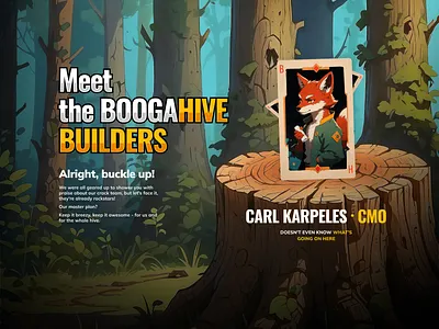 Team block for BoogaHive crypto game 2dillustration blockchain boogahive characterdesign creativeagency crypto cryptogame figmadesign gamification graphic design landingpage modernwebdesign nft uianimation uidesign web3 web3design webdesign