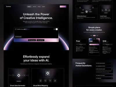 AiThink - Landing Page ai artificialintelligence brainstormtool creativeai darkmodedesign designsystem emura studio futuristicui gradientdesign innovationplatform landingpagedesign mindmapping nextgendesign productdesign saasdesign startupbrand techbranding ui webappdesign