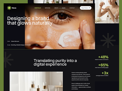 Nova – Portfolio Page article blog branding case study dark mode design desktop metrics minimalism nova portfolio skincare ui ui design ux website work