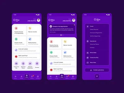 Redesign Rita Saúde Webapp app design figma health healthcare mobile purple ui web