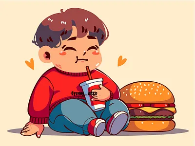 Cartoon Boy Sitting Next to Big Hamburger awareness background blood body day diabetes diabetic diagnosis diet disease event glucose health healthcare insulin medical medication medicine sugar treatment