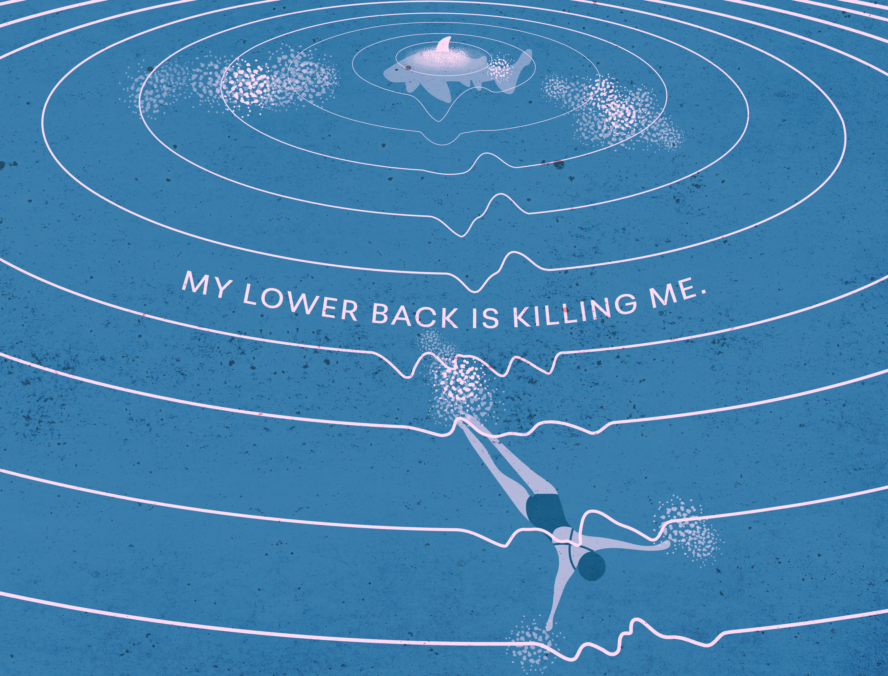 MY LOWER BACK... QUICK ILLUSTRATION aquatic danger fun graphic design humorous illustration minimal minimal illustration minimalism playful sea shark summer swimmer swimming water water ripples