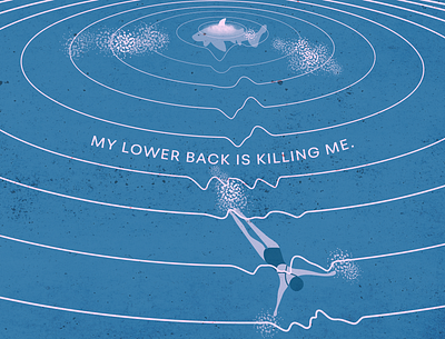 MY LOWER BACK... QUICK ILLUSTRATION aquatic danger fun graphic design humorous illustration minimal minimal illustration minimalism playful sea shark summer swimmer swimming water water ripples