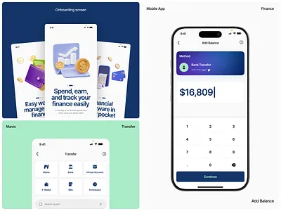 Mavis - Add Balance & Onboarding Screen app design blue finance minimalist mobile app money management