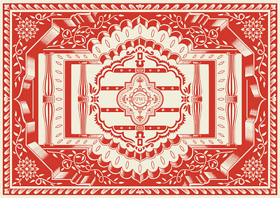 FJWL - Postcard Design ancient motif architectural design bandana art classical art cultural textile custom scarf detailed drawing graphic design greek art hand drawing heritage pattern historic pattern history scarf illustration mythic design old town vibe ornamental border scarf design statue illustration vintage heritage