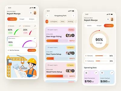 Analytics & Task Tracking - Construction App UI app design business app clean ui construction construction app construction mobile app contractor app dashboard design datavisualization figma design interface mobile app mobile design site progress task tracking uiux ux design