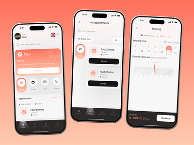 Modern Spa Appointment App – UI/UX Design app booking app fspa minimal design mobile mobile app design mobile ui product design spa app uiux design user experience