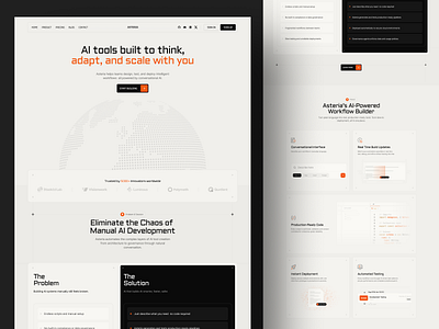 AI-Powered Workflow Builder — Web Design ai automation builder dashboard header illustration landing page minimaldesign product design saas startup techdesign ui uiux web design webapp website